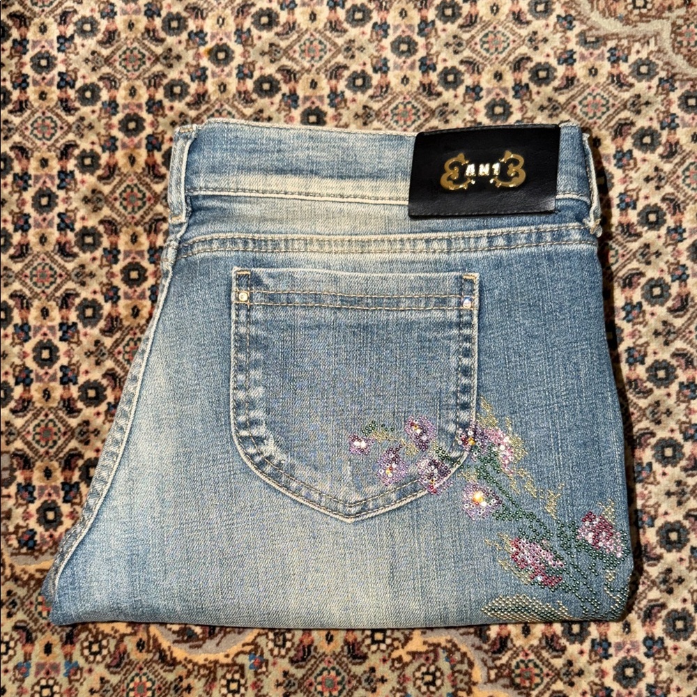 Embroidered Floral Blue Jeans